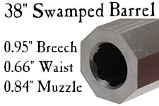 Match Quality Rifle Barrel, .36 caliber,
Isaac Haines, 38" swamped, "A" profile,
1-48" twist, 4.1 lb, crowned, flared tang plug,
by Rice Barrel Company Match Quality Rifle Barrel, .36 caliber,
Isaac Haines, 38" swamped, "A" profile,
1-48" twist, 4.1 lb, crowned, flared tang plug,
by Rice Barrel Company